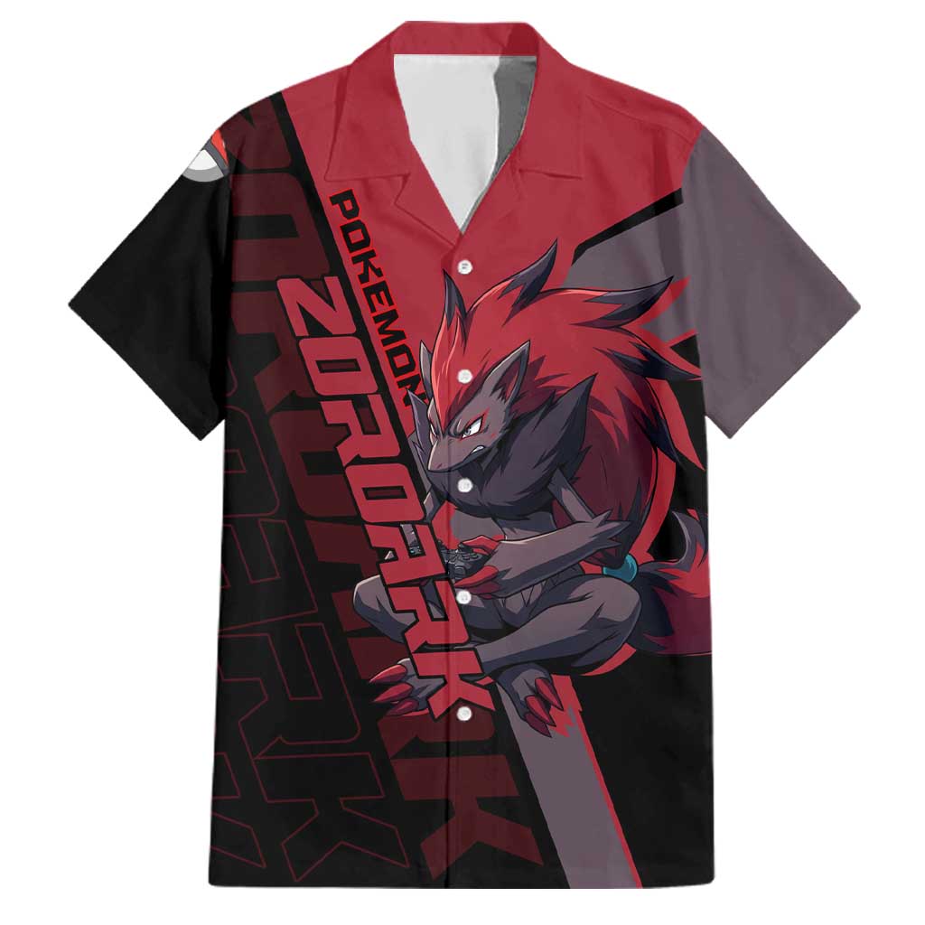 Zoroark Poké Family Matching Off Shoulder Short Dress and Hawaiian Shirt Dark Neon Anime Style