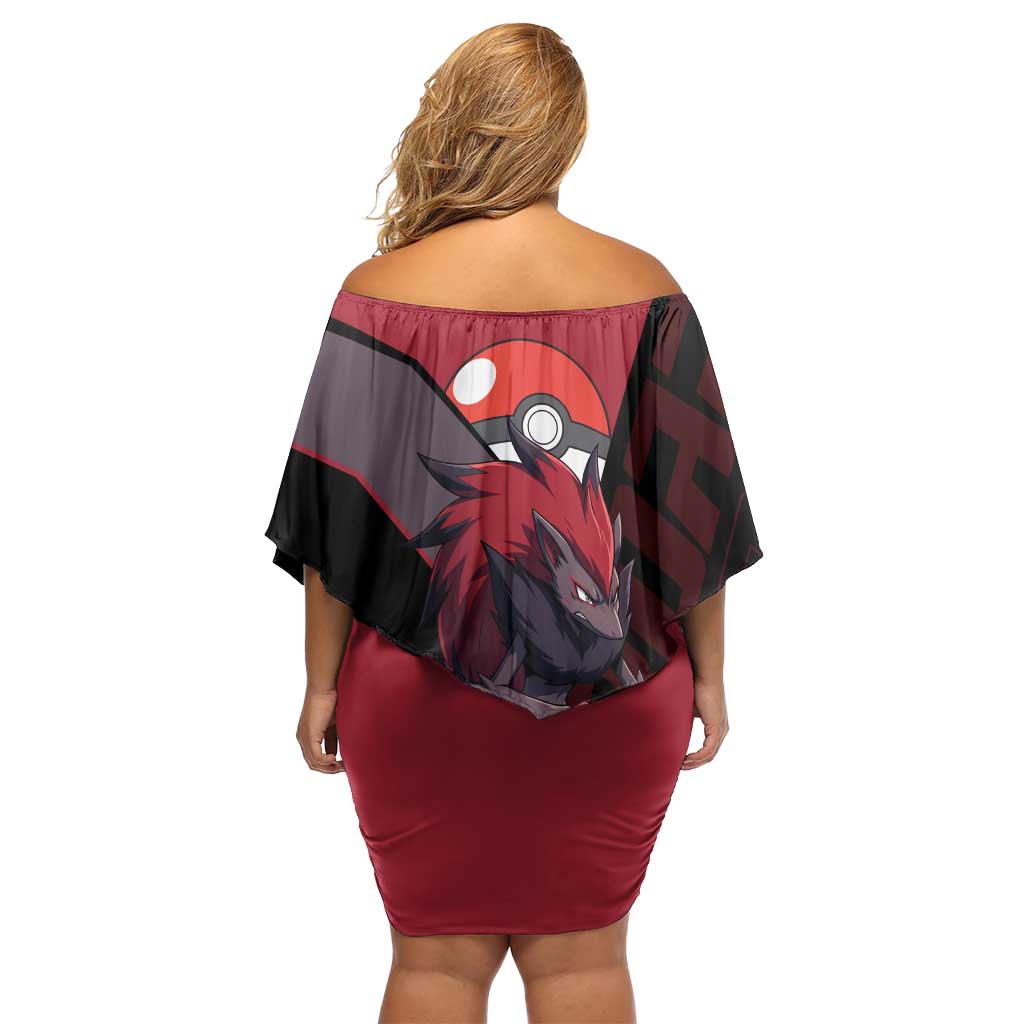 Zoroark Poké Family Matching Off Shoulder Short Dress and Hawaiian Shirt Dark Neon Anime Style