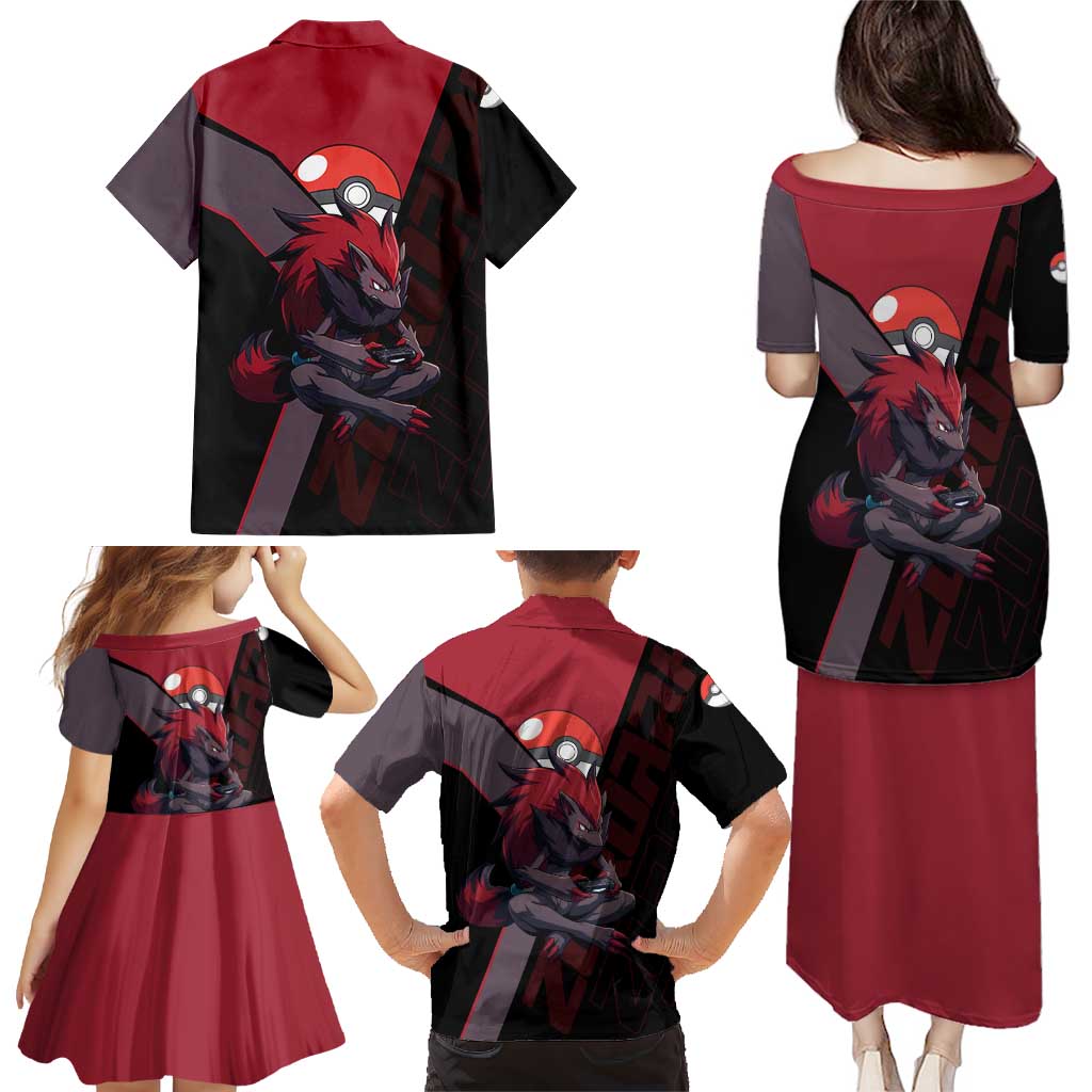 Zoroark Poké Family Matching Puletasi and Hawaiian Shirt Dark Neon Anime Style