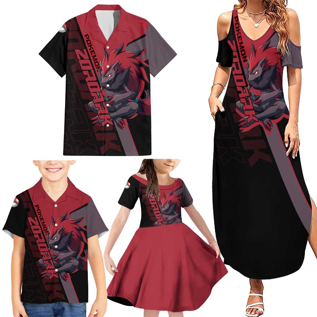 Zoroark Poké Family Matching Summer Maxi Dress and Hawaiian Shirt Dark Neon Anime Style