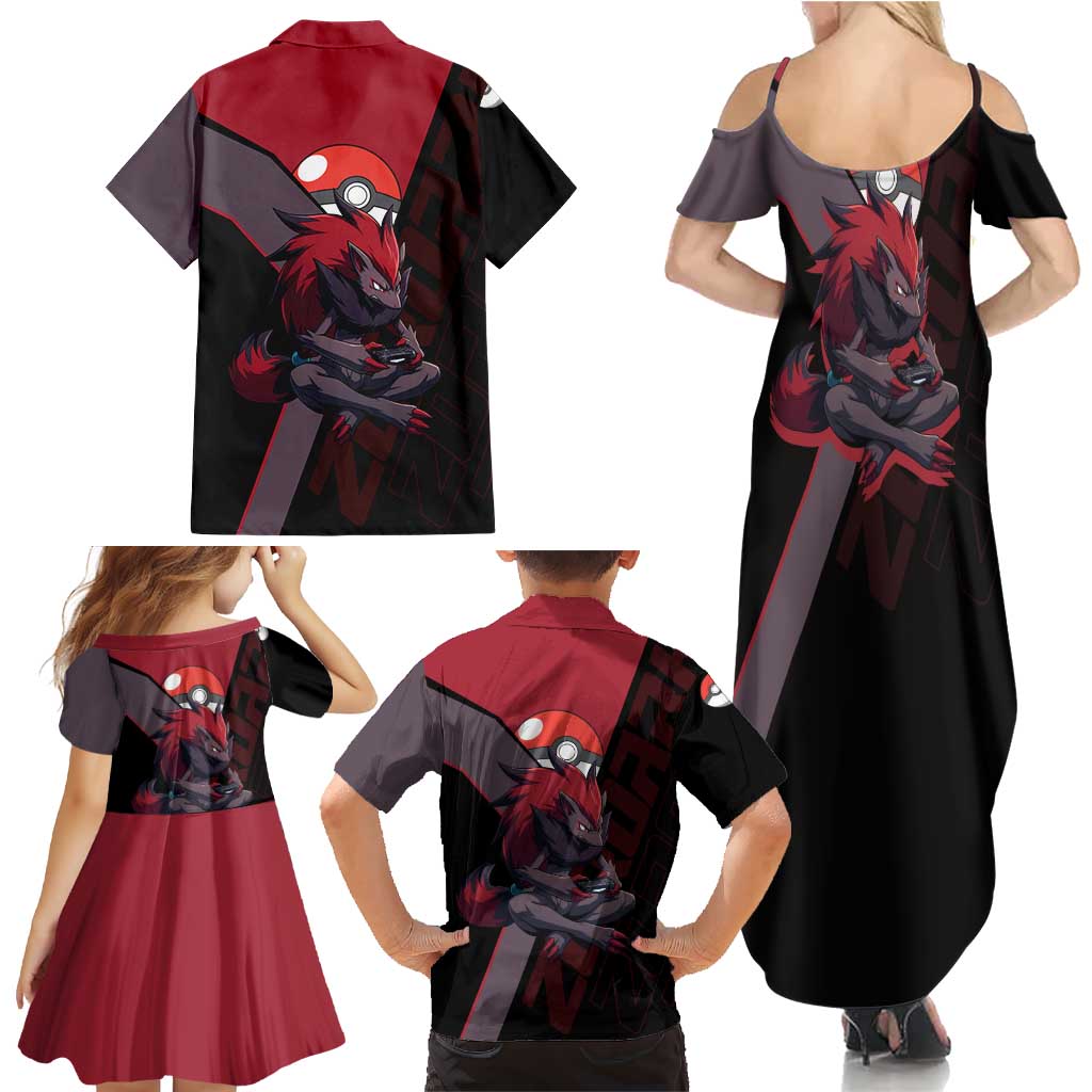 Zoroark Poké Family Matching Summer Maxi Dress and Hawaiian Shirt Dark Neon Anime Style