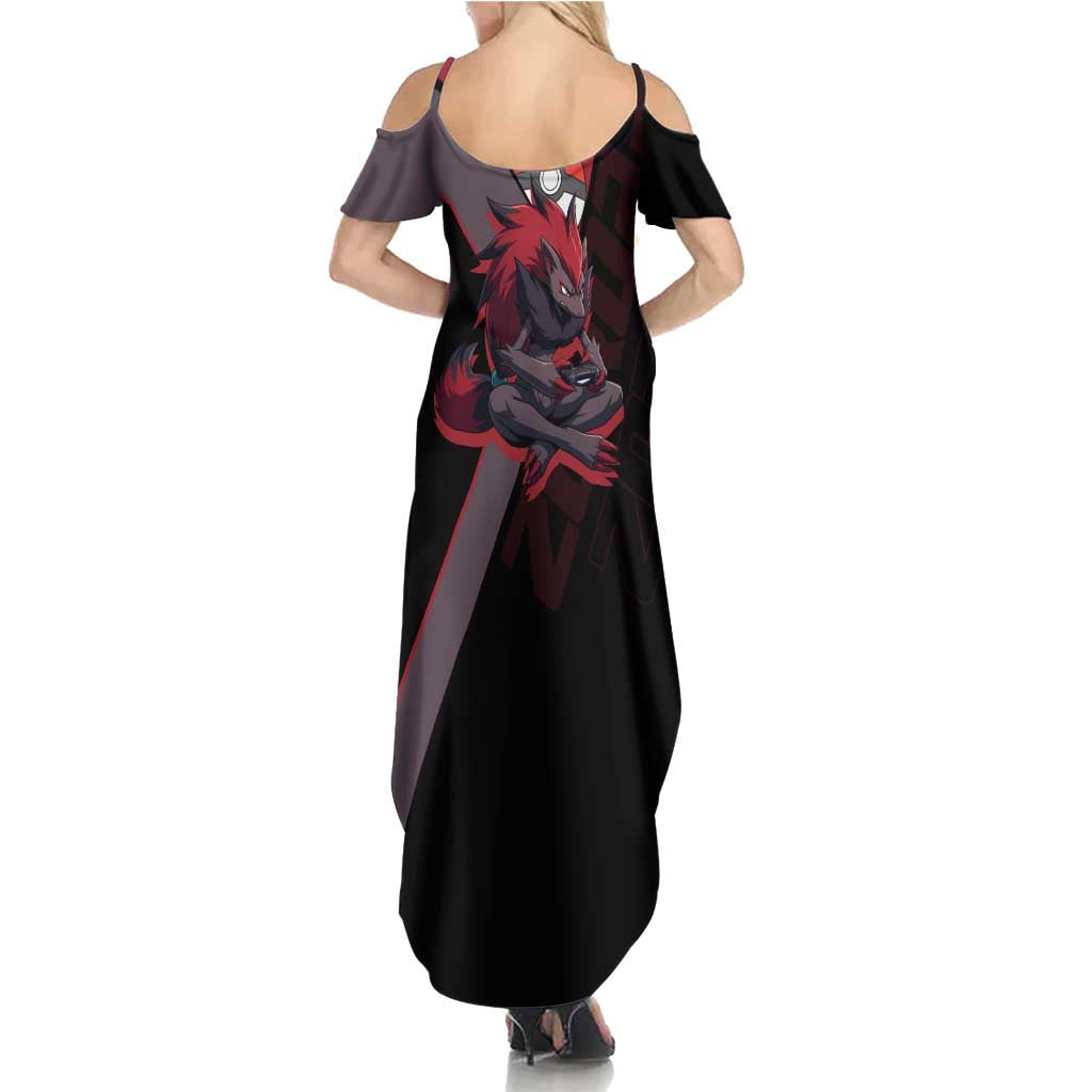 Zoroark Poké Family Matching Summer Maxi Dress and Hawaiian Shirt Dark Neon Anime Style