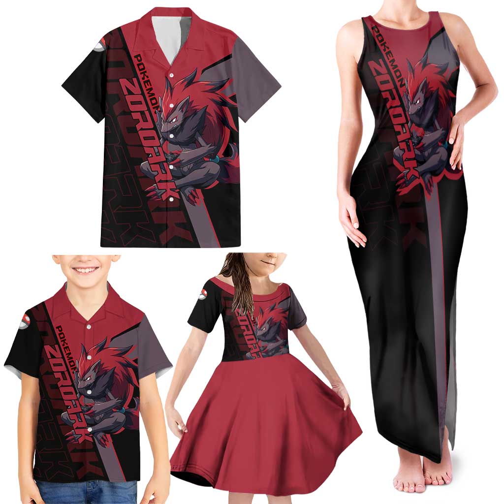 Zoroark Poké Family Matching Tank Maxi Dress and Hawaiian Shirt Dark Neon Anime Style