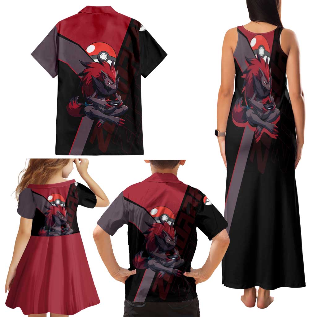 Zoroark Poké Family Matching Tank Maxi Dress and Hawaiian Shirt Dark Neon Anime Style