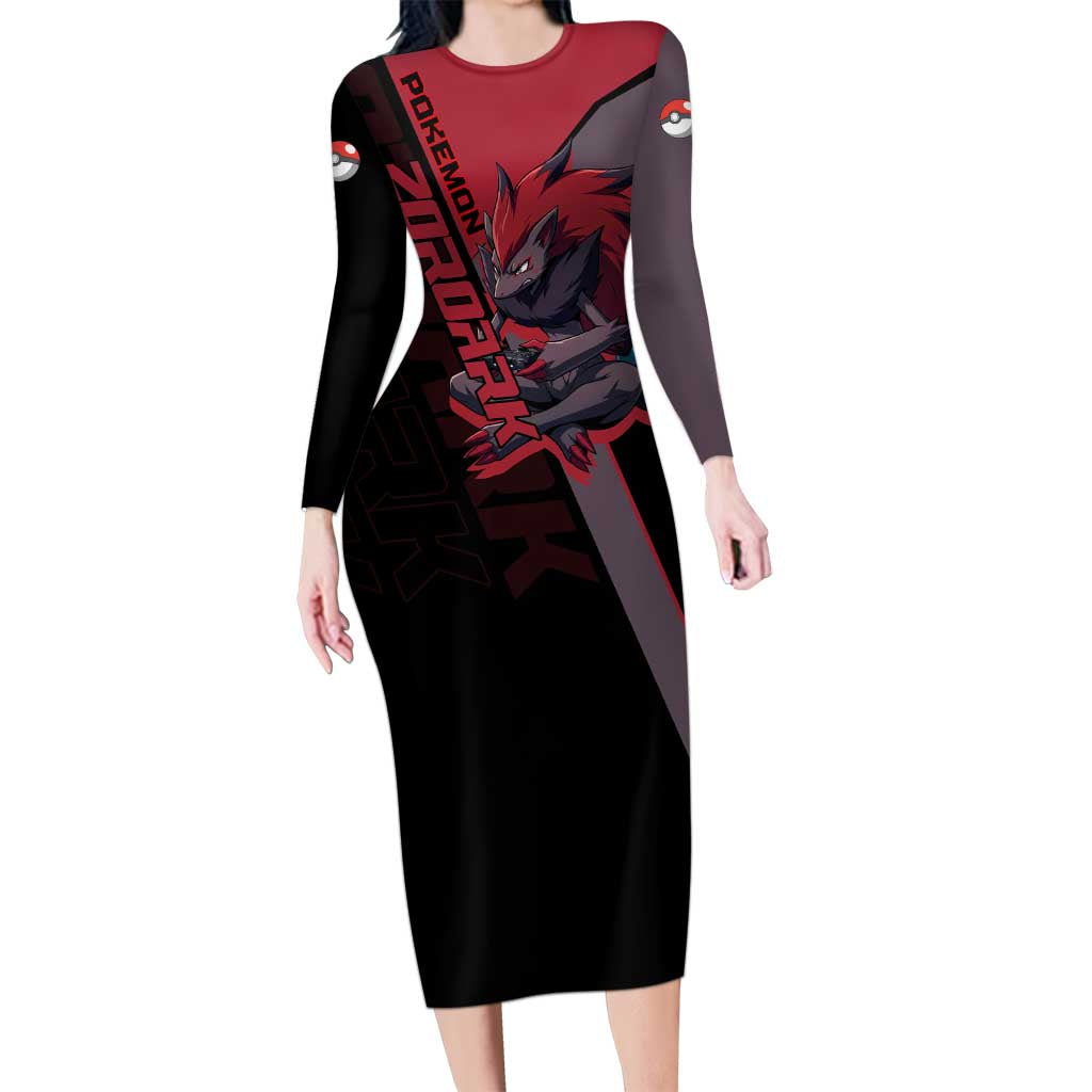 Zoroark Poké Long Sleeve Bodycon Dress Dark Neon Anime Style