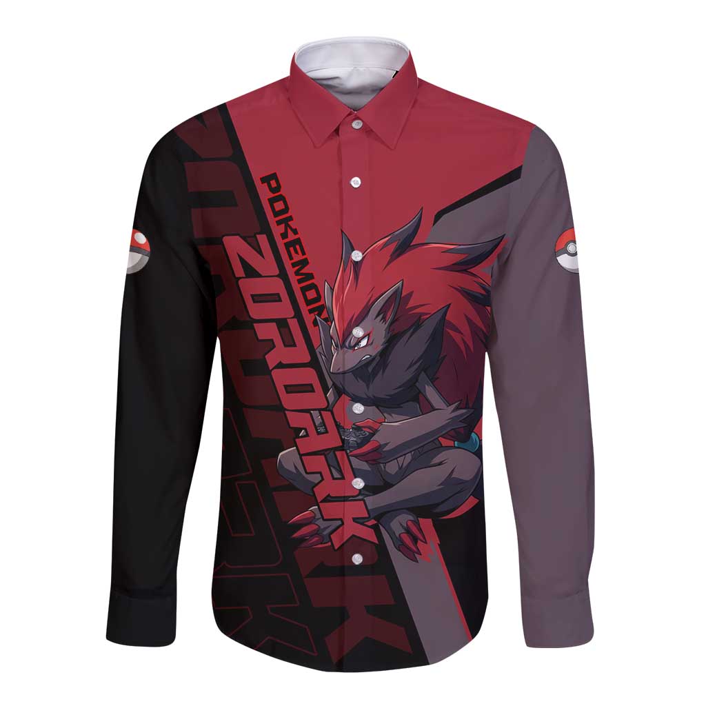 Zoroark Poké Long Sleeve Button Shirt Dark Neon Anime Style