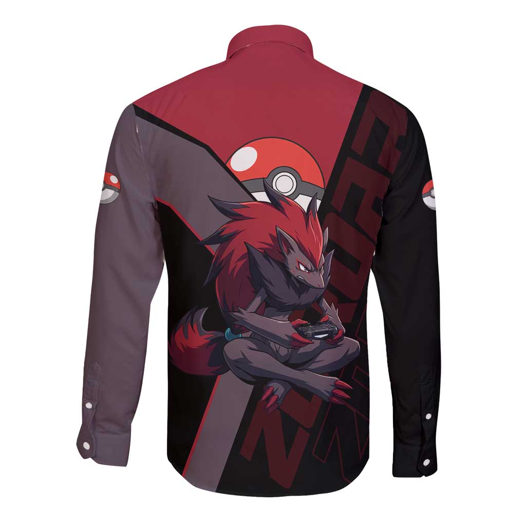 Zoroark Poké Long Sleeve Button Shirt Dark Neon Anime Style
