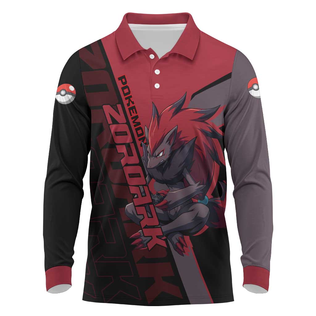 Zoroark Poké Long Sleeve Polo Shirt Dark Neon Anime Style
