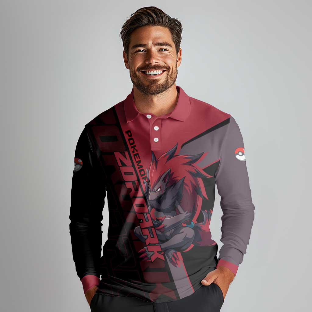 Zoroark Poké Long Sleeve Polo Shirt Dark Neon Anime Style