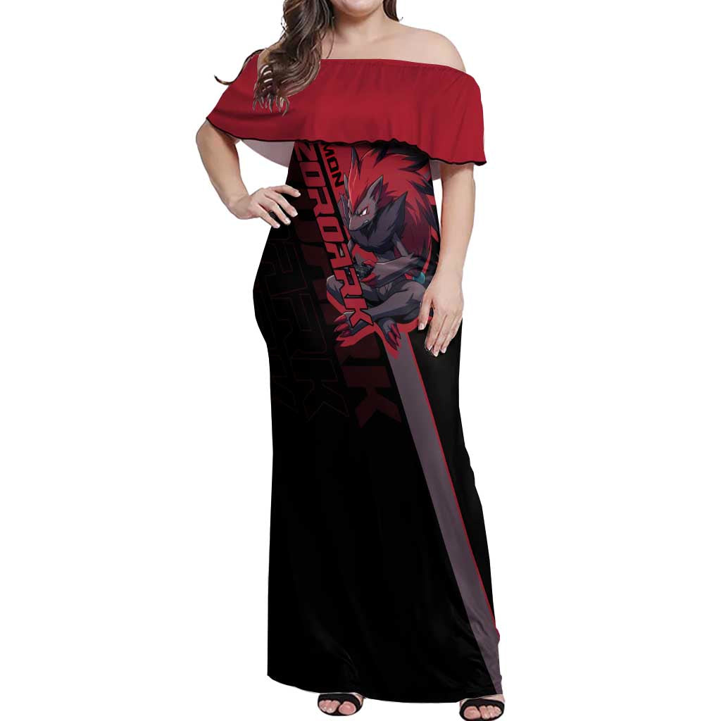 Zoroark Poké Off Shoulder Maxi Dress Dark Neon Anime Style