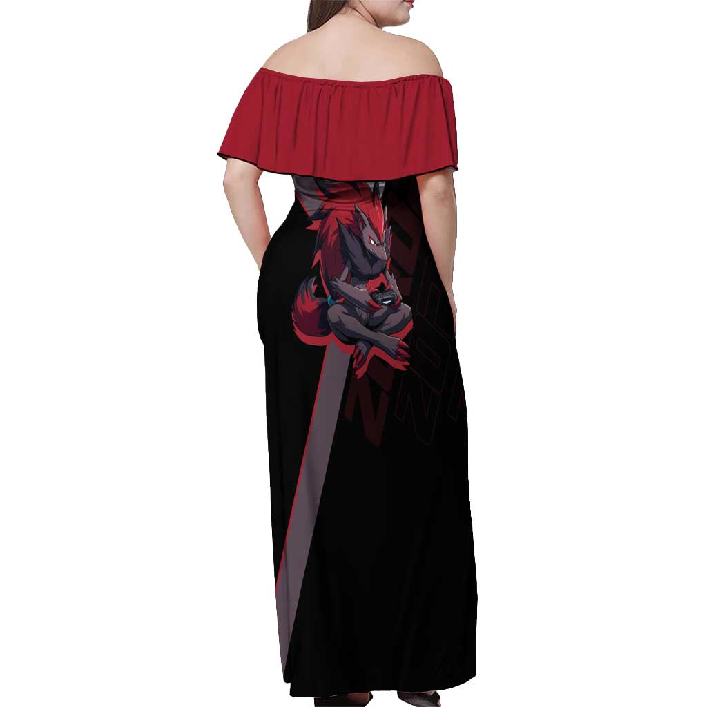 Zoroark Poké Off Shoulder Maxi Dress Dark Neon Anime Style