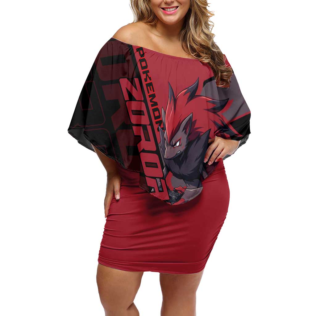 Zoroark Poké Off Shoulder Short Dress Dark Neon Anime Style
