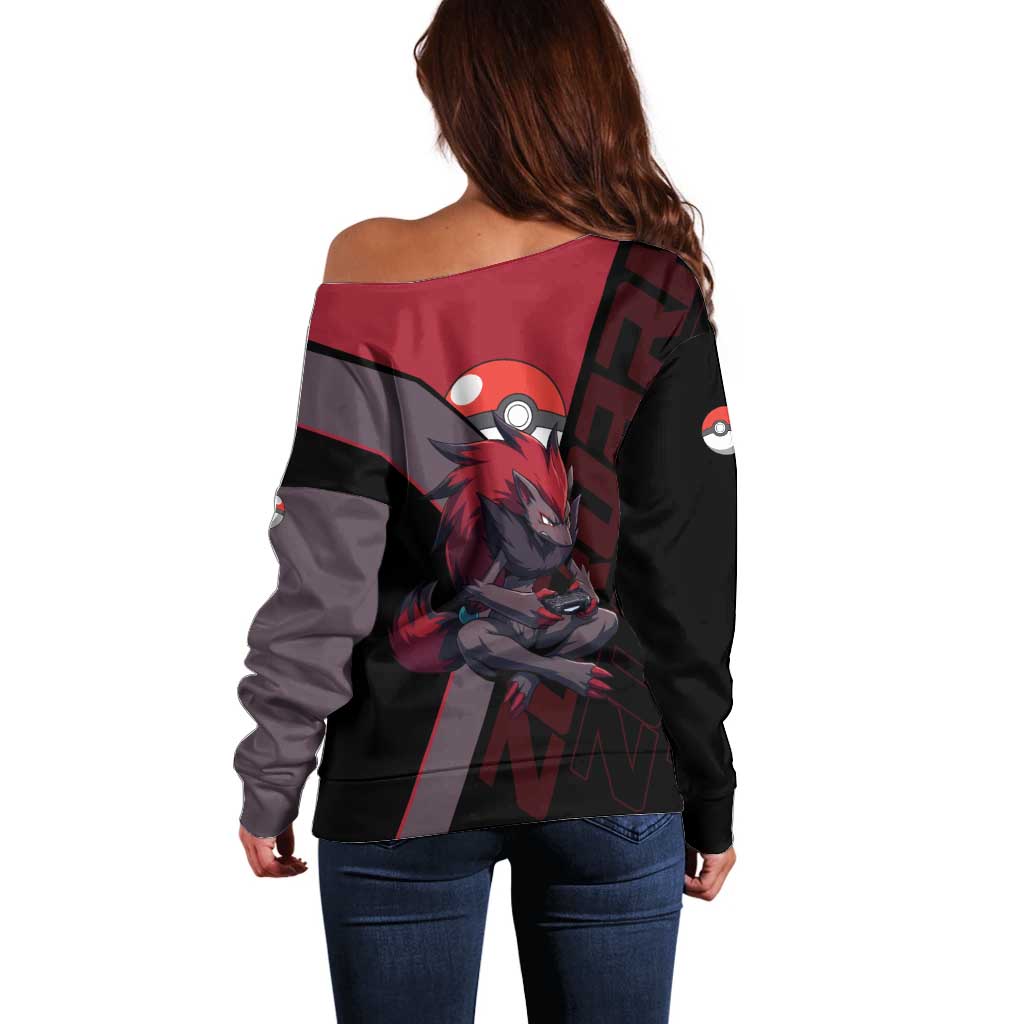 Zoroark Poké Off Shoulder Sweater Dark Neon Anime Style