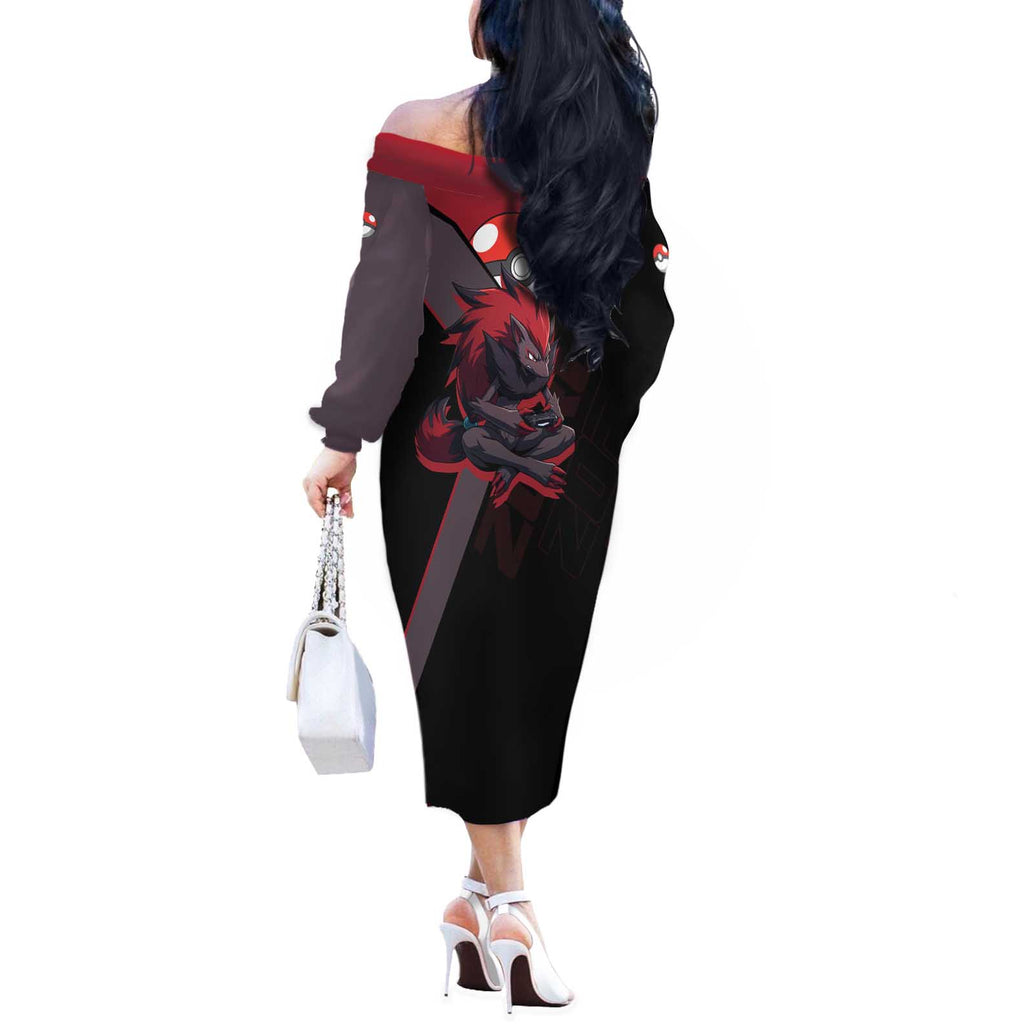 Zoroark Poké Off The Shoulder Long Sleeve Dress Dark Neon Anime Style