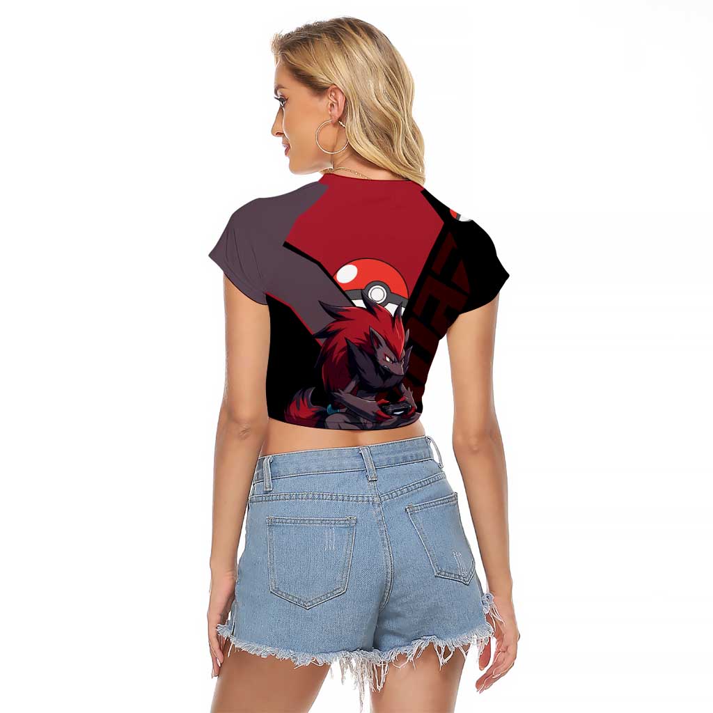 Zoroark Poké Raglan Cropped T Shirt Dark Neon Anime Style