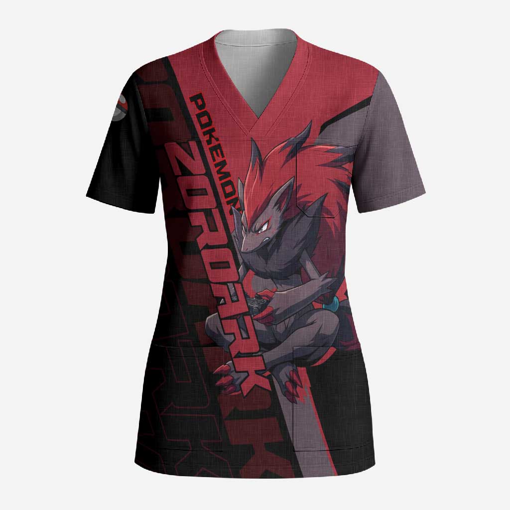 Zoroark Poké Scrub Top Dark Neon Anime Style