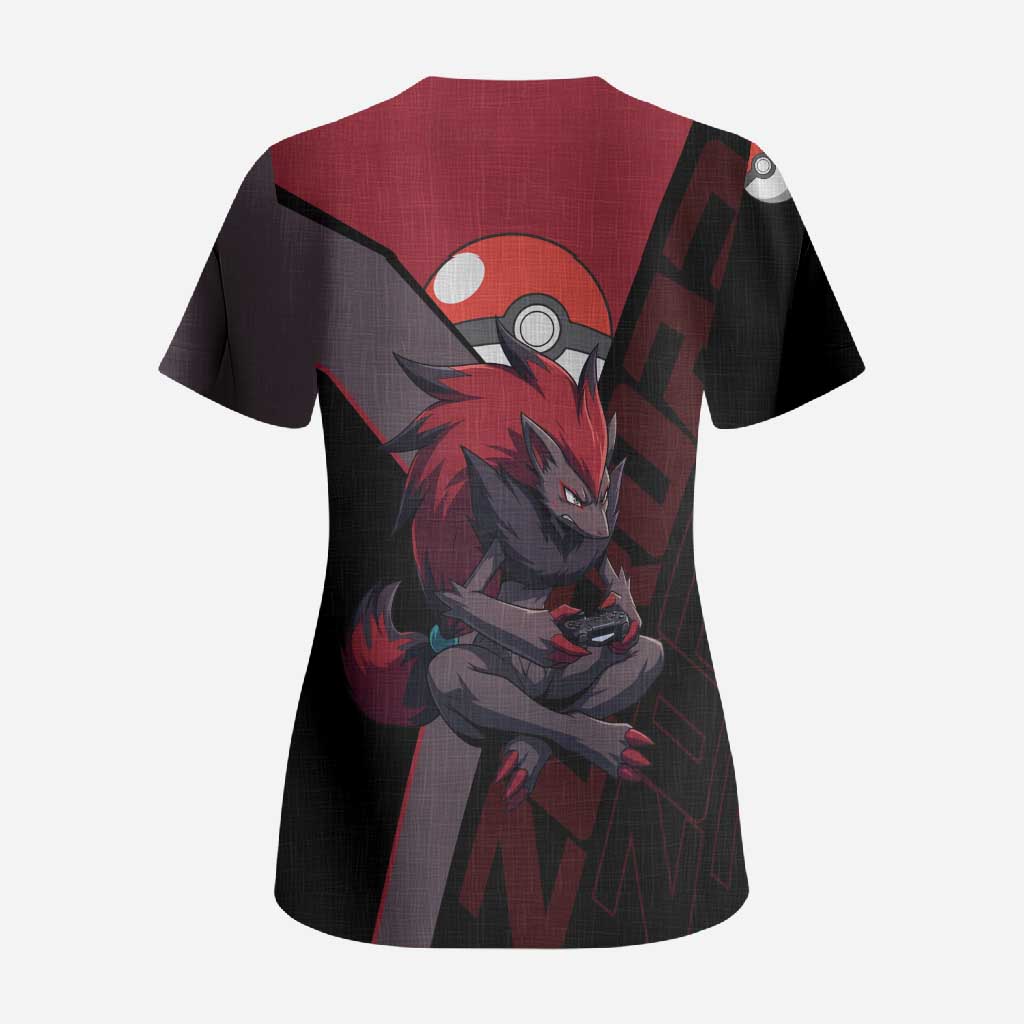 Zoroark Poké Scrub Top Dark Neon Anime Style