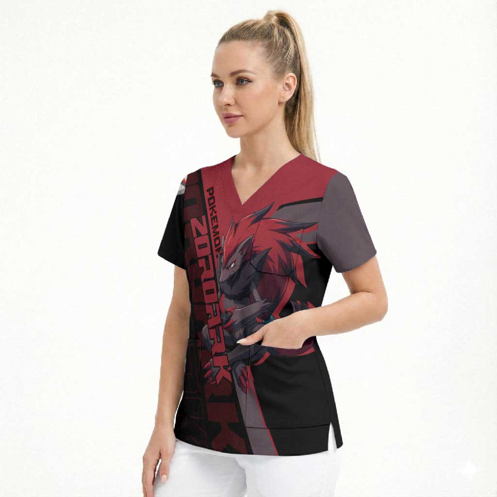 Zoroark Poké Scrub Top Dark Neon Anime Style