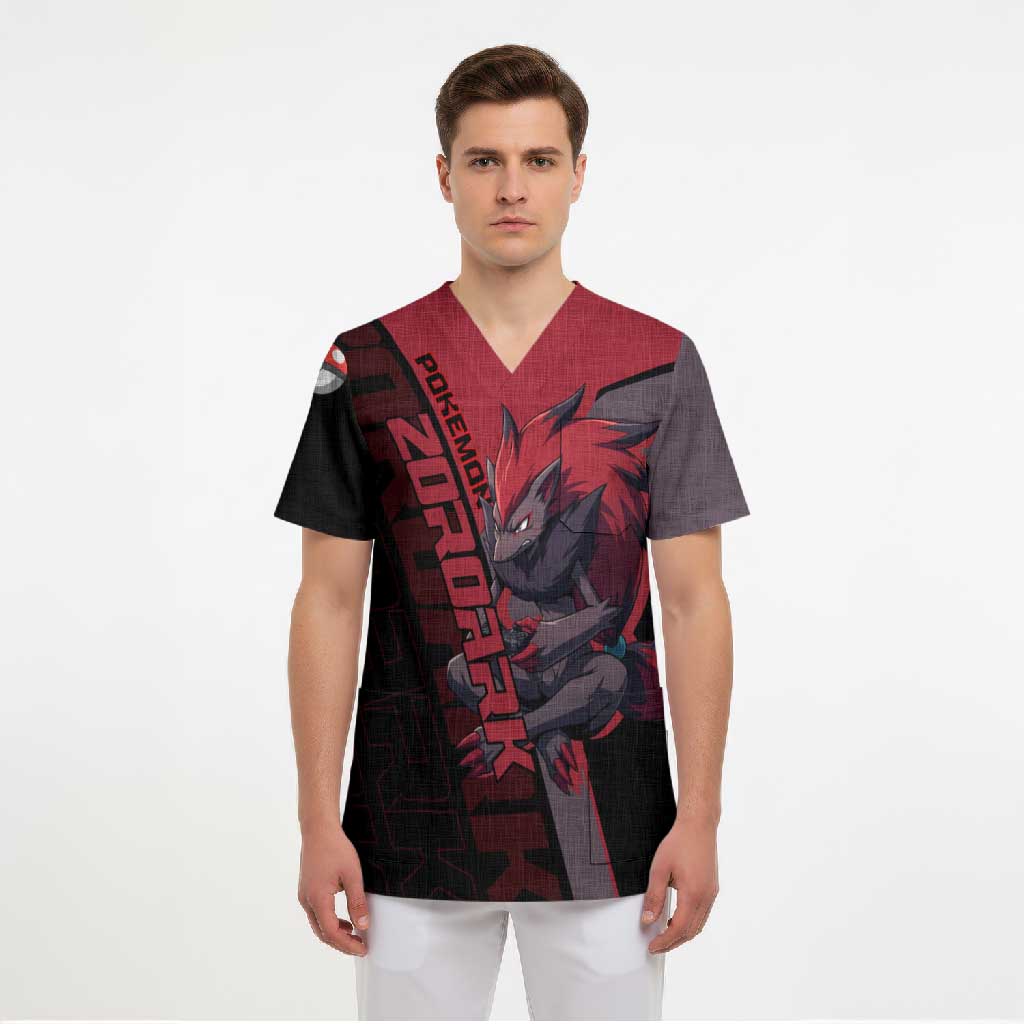 Zoroark Poké Scrub Top Dark Neon Anime Style