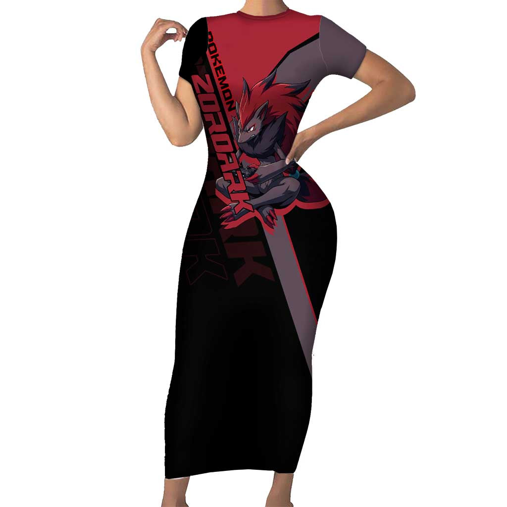 Zoroark Poké Short Sleeve Bodycon Dress Dark Neon Anime Style