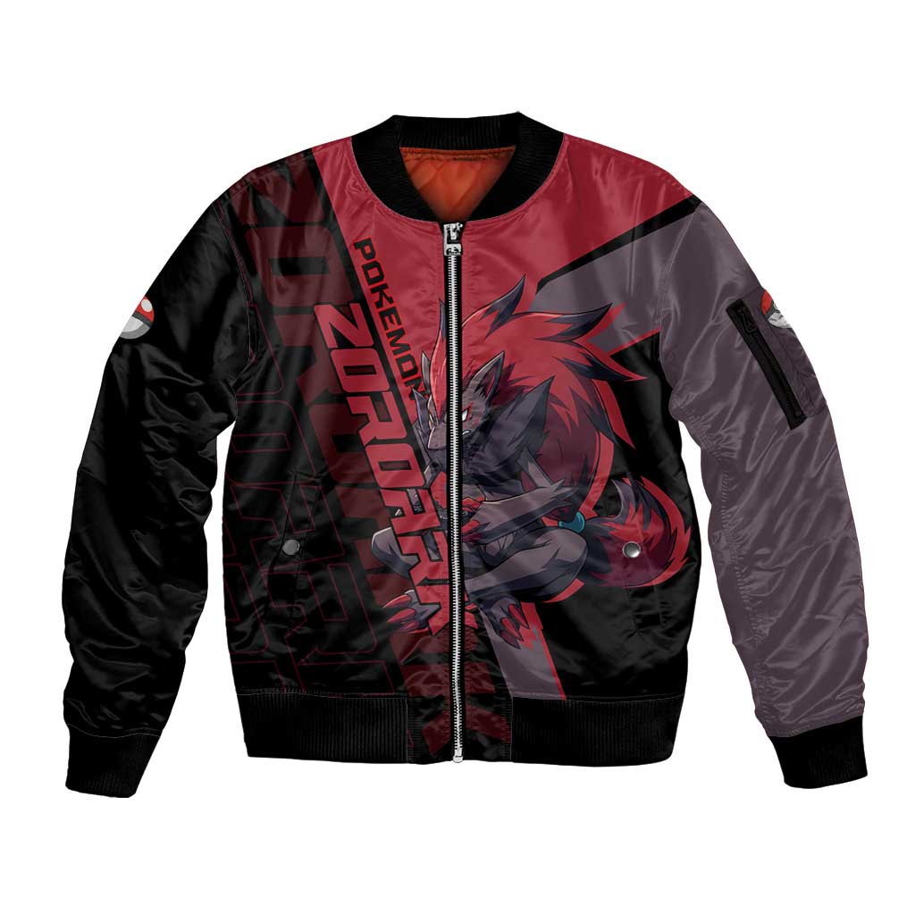Zoroark Poké Sleeve Zip Bomber Jacket Dark Neon Anime Style