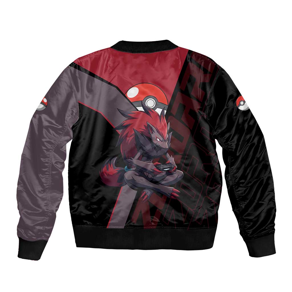 Zoroark Poké Sleeve Zip Bomber Jacket Dark Neon Anime Style