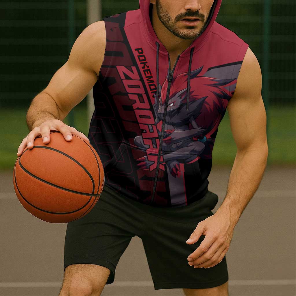 Zoroark Poké Sleeveless Zip Hoodie Dark Neon Anime Style