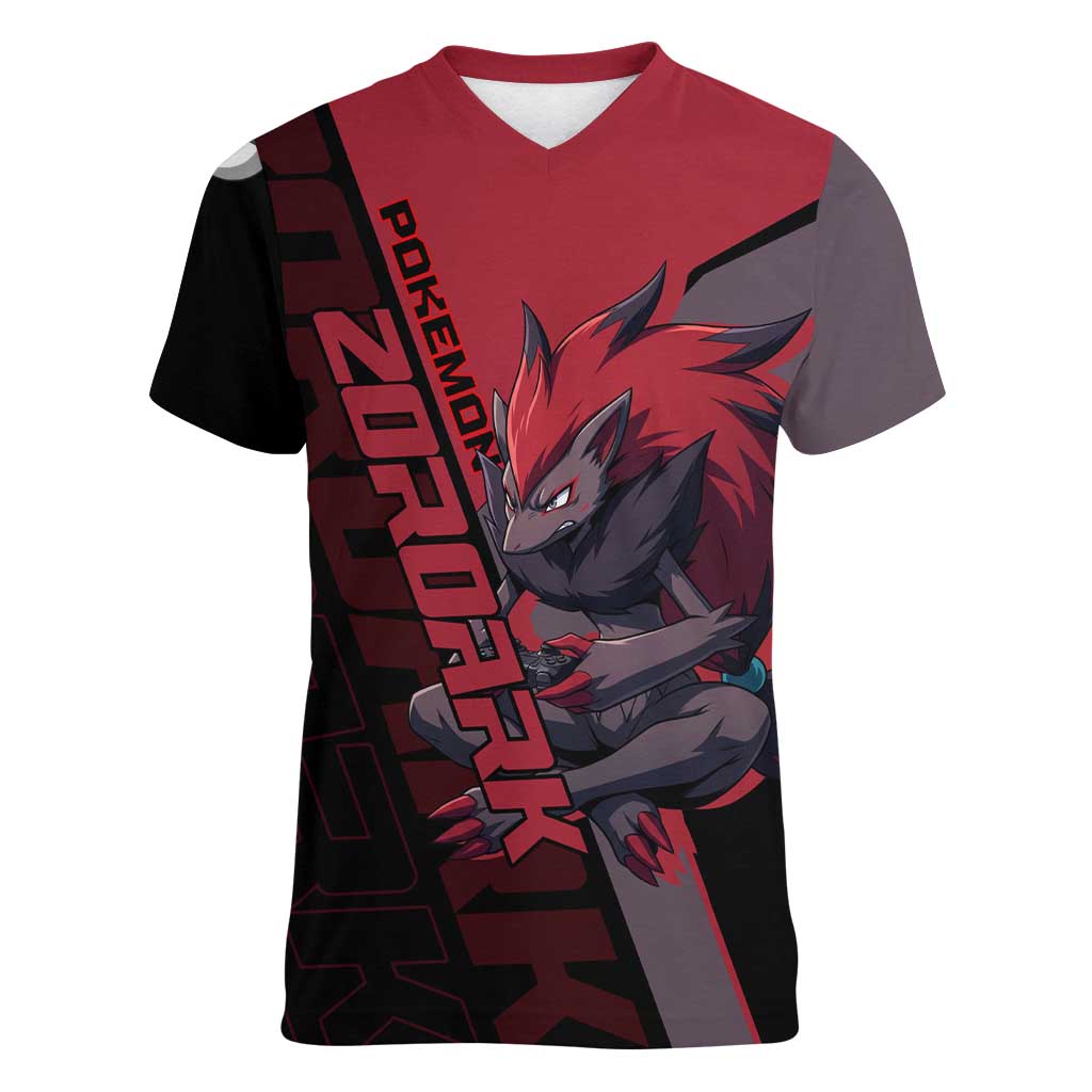 Zoroark Poké Women V-Neck T-Shirt Dark Neon Anime Style
