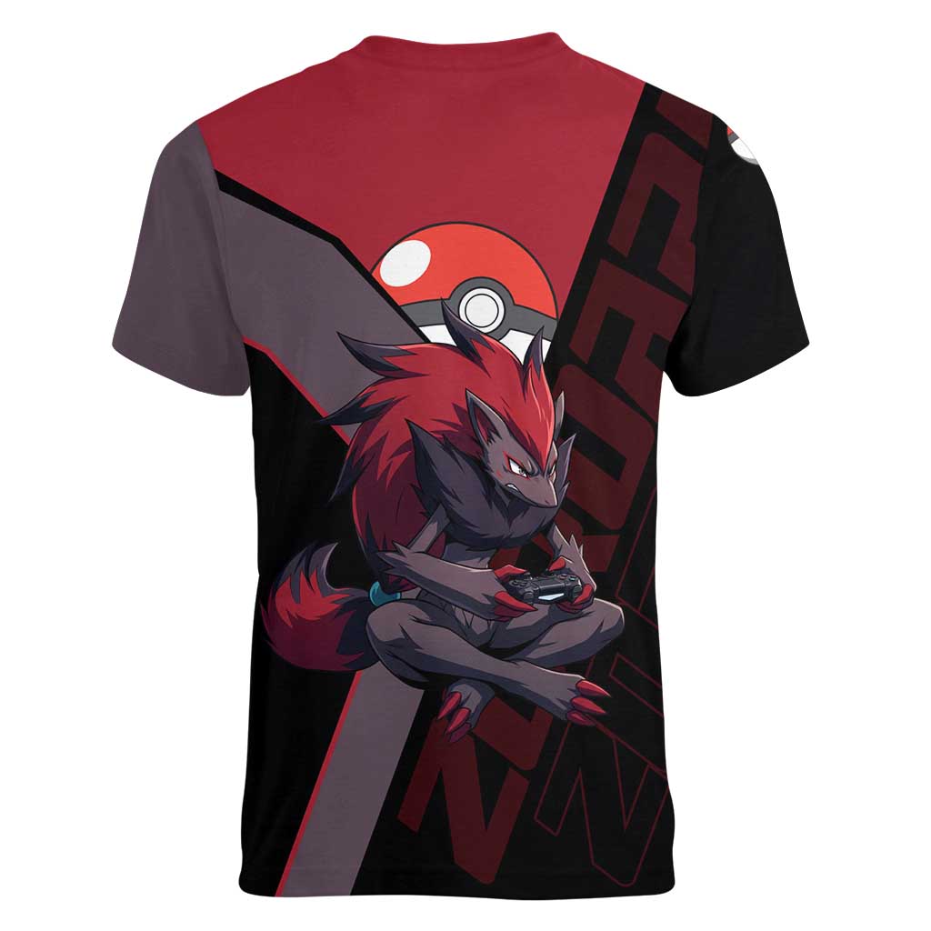 Zoroark Poké Women V-Neck T-Shirt Dark Neon Anime Style