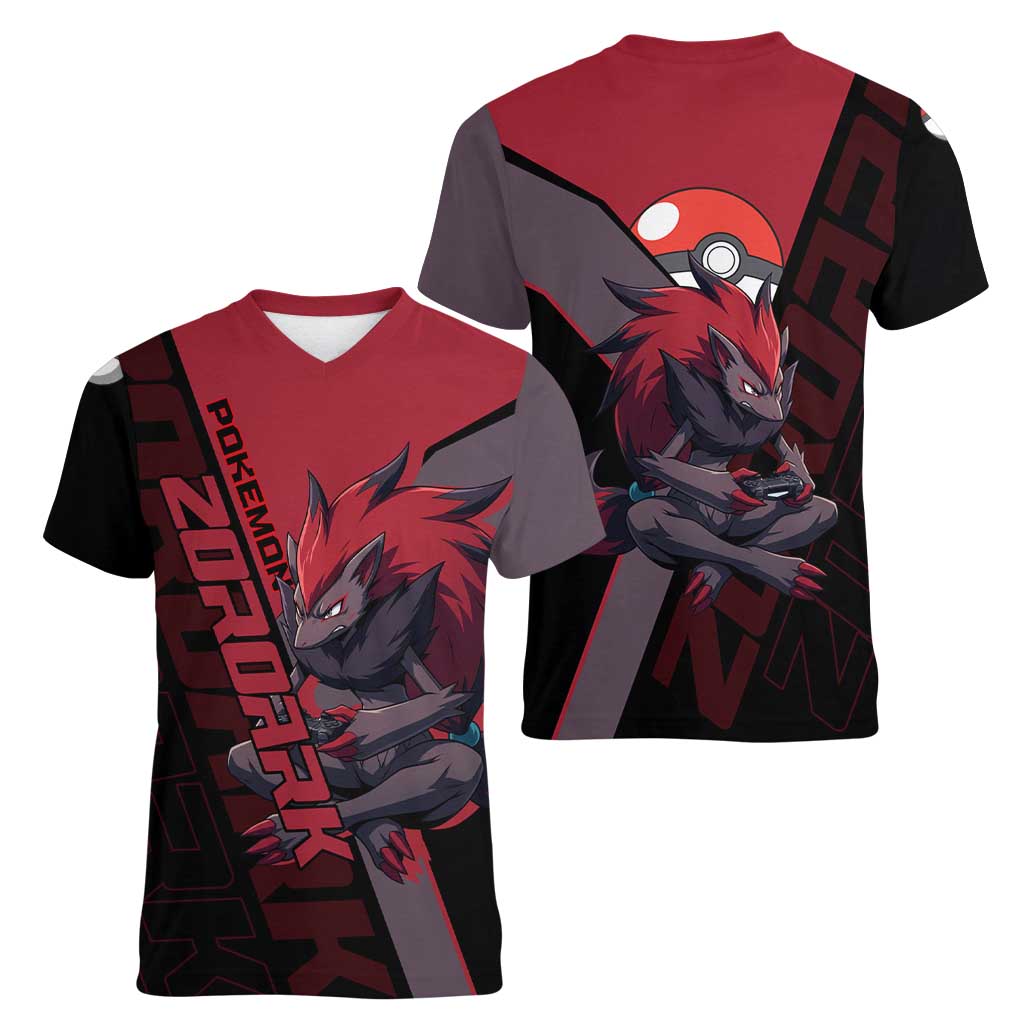 Zoroark Poké Women V-Neck T-Shirt Dark Neon Anime Style