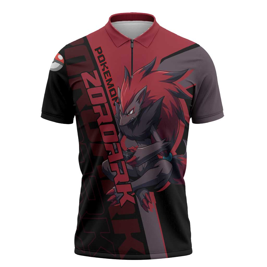 Zoroark Poké Zipper Polo Shirt Dark Neon Anime Style