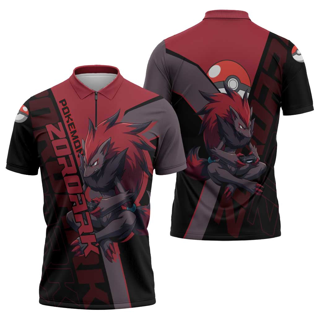Zoroark Poké Zipper Polo Shirt Dark Neon Anime Style