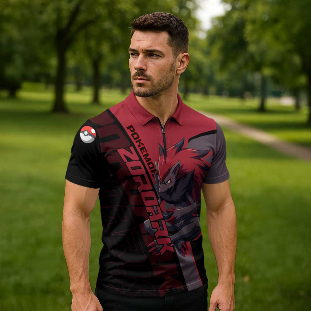 Zoroark Poké Zipper Polo Shirt Dark Neon Anime Style