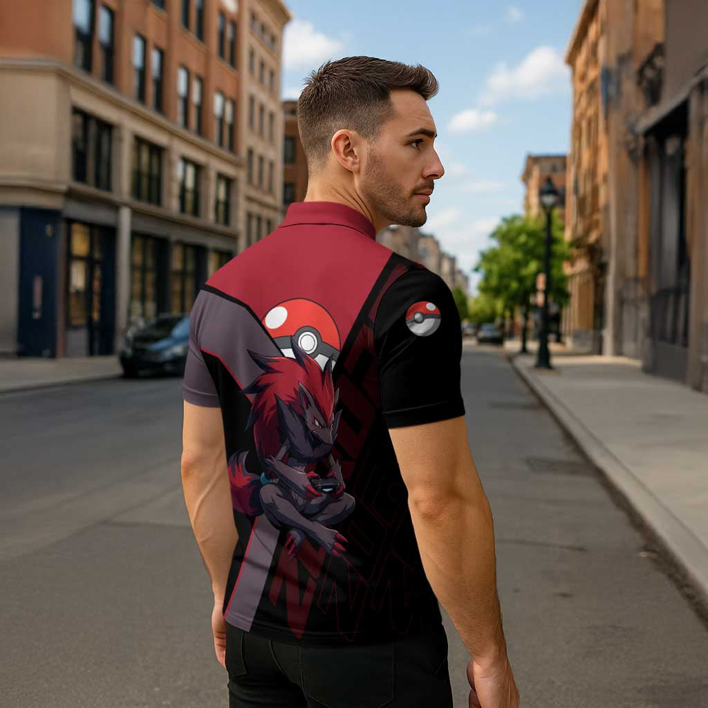 Zoroark Poké Zipper Polo Shirt Dark Neon Anime Style