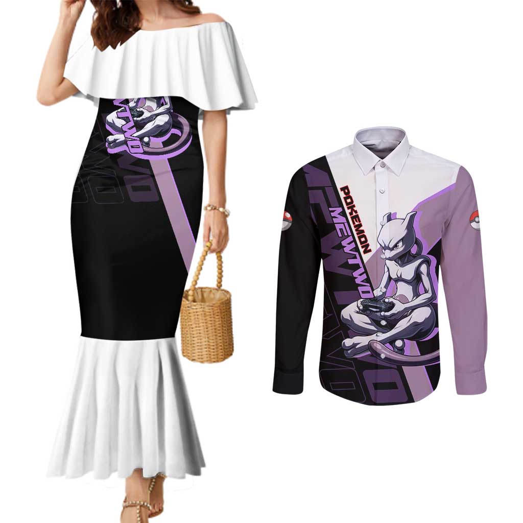 Mewtwo Poké Couples Matching Mermaid Dress and Long Sleeve Button Shirt Shadowcore Anime Style