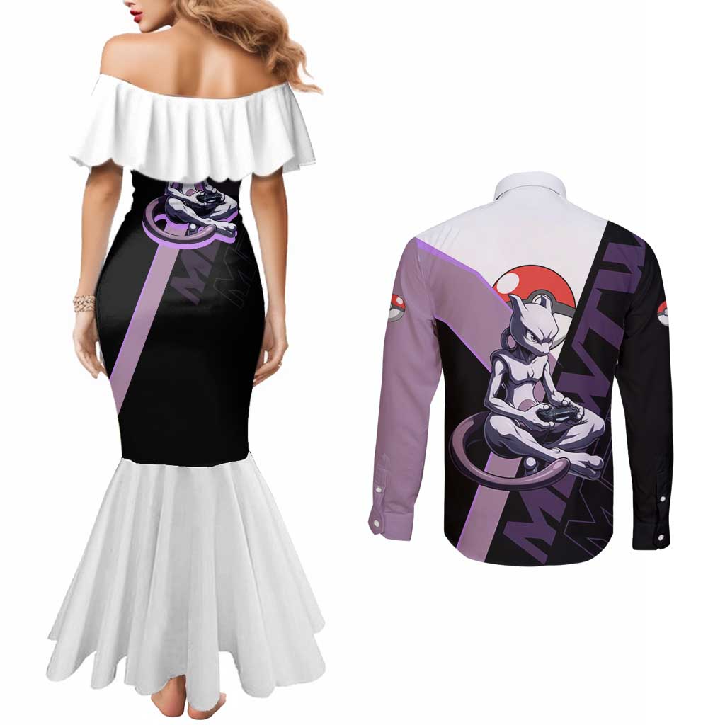 Mewtwo Poké Couples Matching Mermaid Dress and Long Sleeve Button Shirt Shadowcore Anime Style