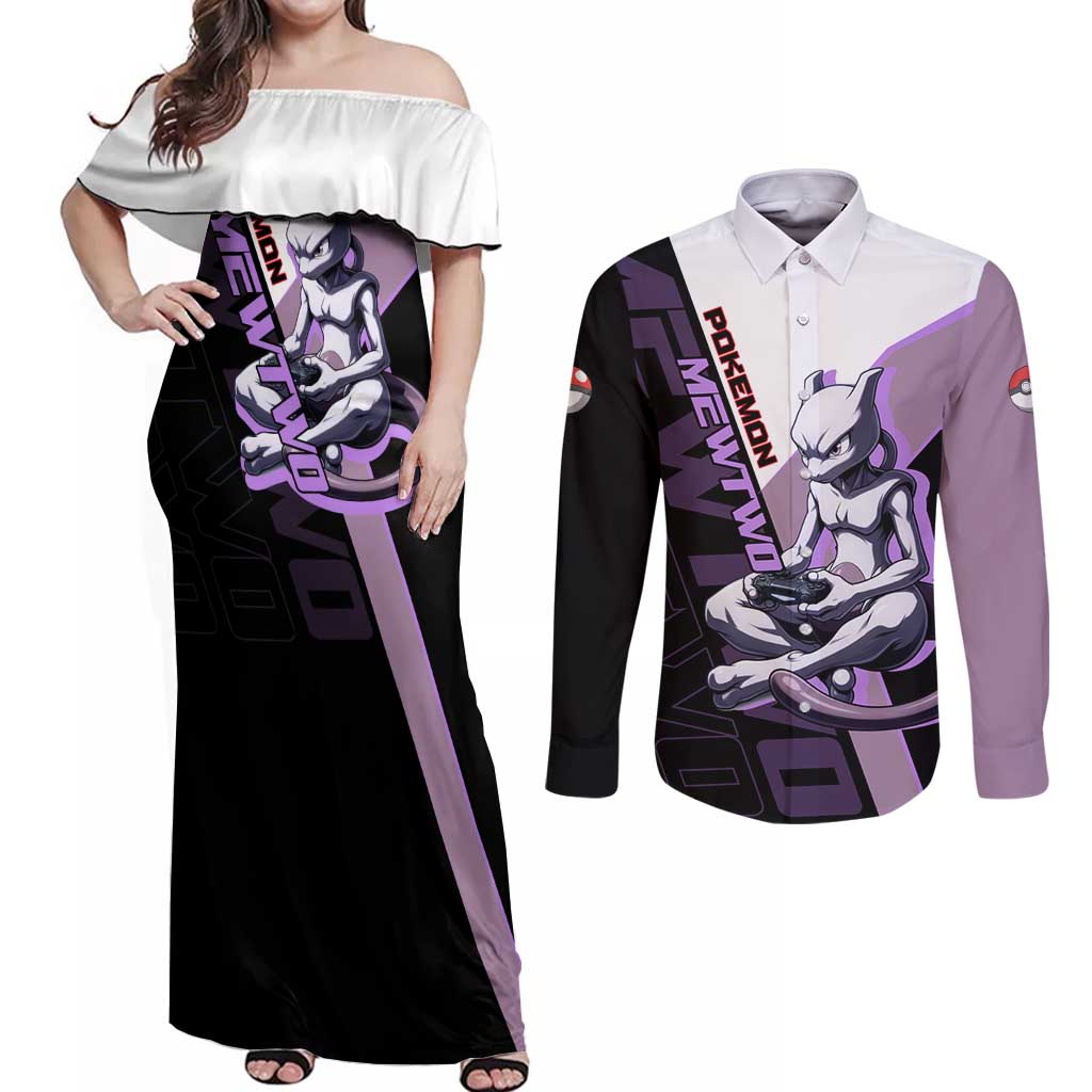 Mewtwo Poké Couples Matching Off Shoulder Maxi Dress and Long Sleeve Button Shirt Shadowcore Anime Style