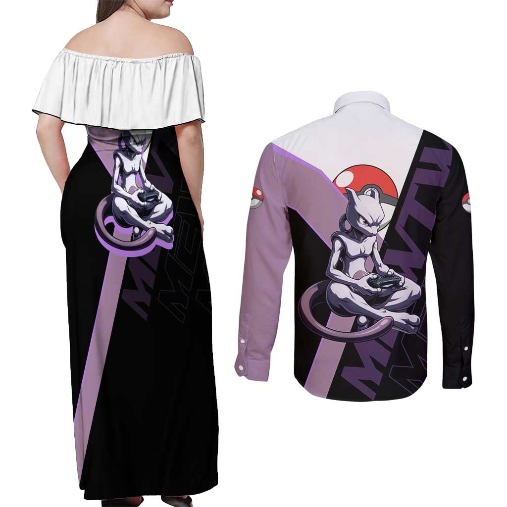 Mewtwo Poké Couples Matching Off Shoulder Maxi Dress and Long Sleeve Button Shirt Shadowcore Anime Style