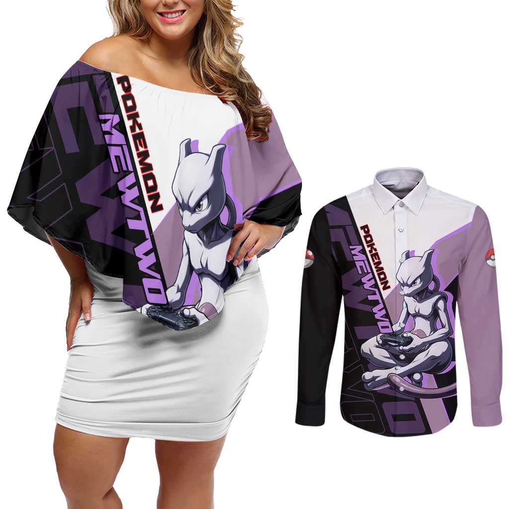 Mewtwo Poké Couples Matching Off Shoulder Short Dress and Long Sleeve Button Shirt Shadowcore Anime Style