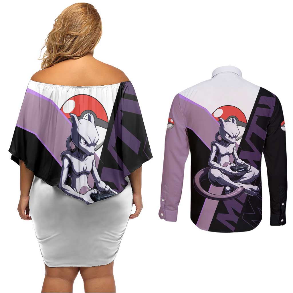 Mewtwo Poké Couples Matching Off Shoulder Short Dress and Long Sleeve Button Shirt Shadowcore Anime Style