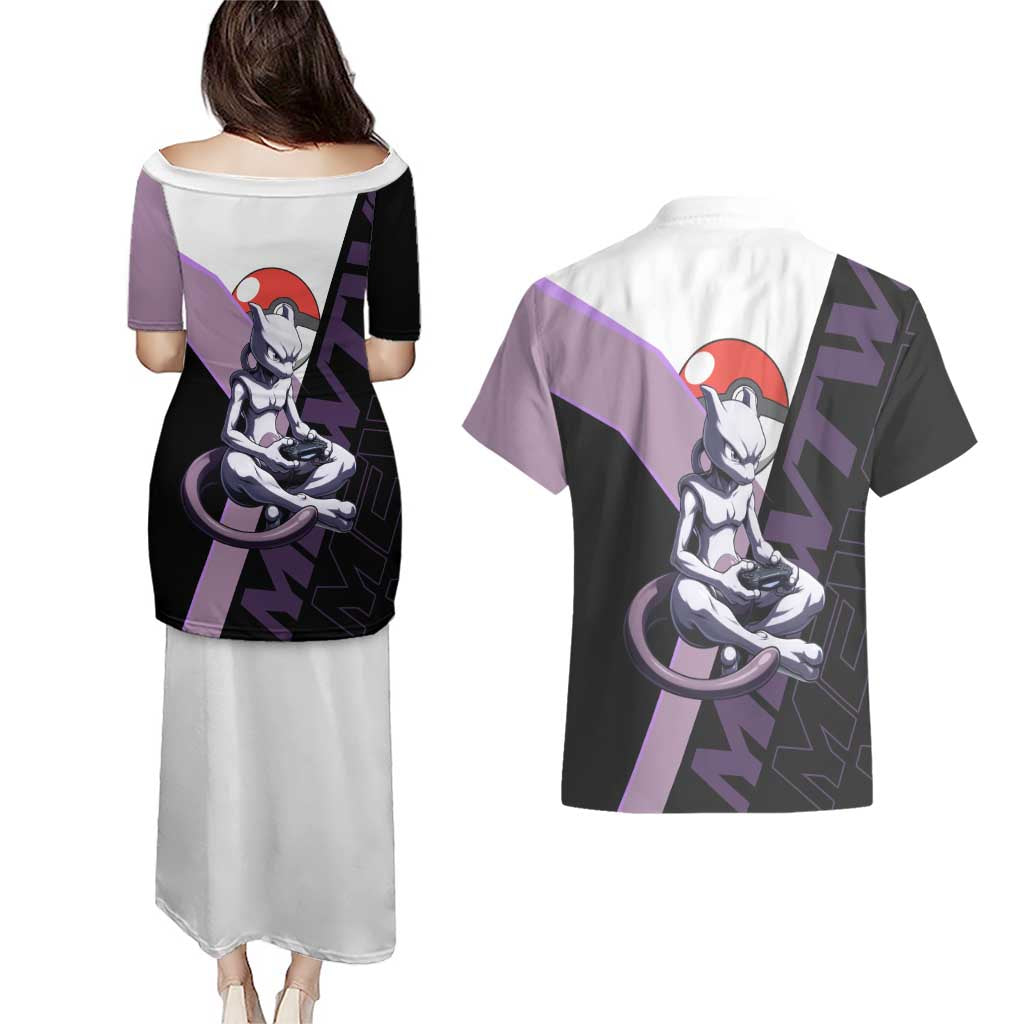 Mewtwo Poké Couples Matching Puletasi and Hawaiian Shirt Shadowcore Anime Style