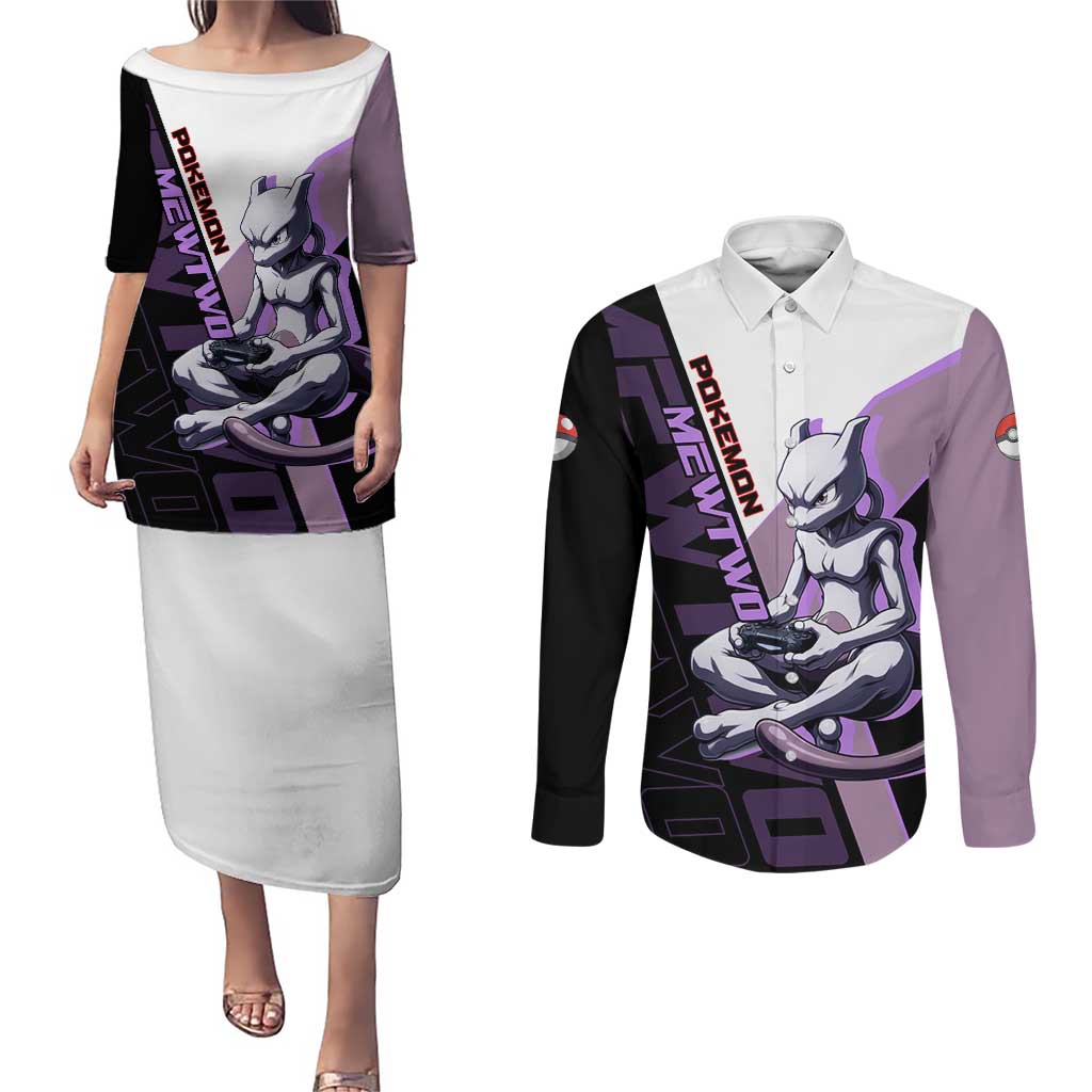 Mewtwo Poké Couples Matching Puletasi and Long Sleeve Button Shirt Shadowcore Anime Style