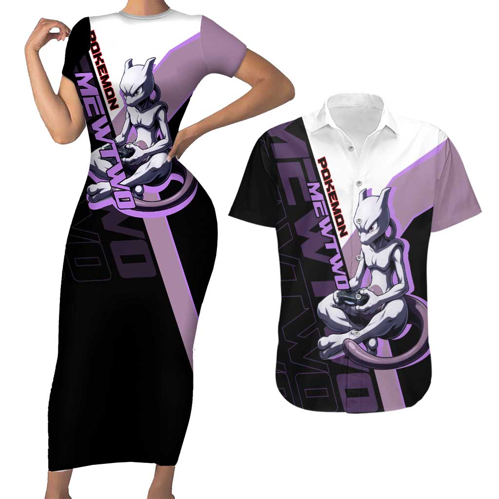 Mewtwo Poké Couples Matching Short Sleeve Bodycon Dress and Hawaiian Shirt Shadowcore Anime Style