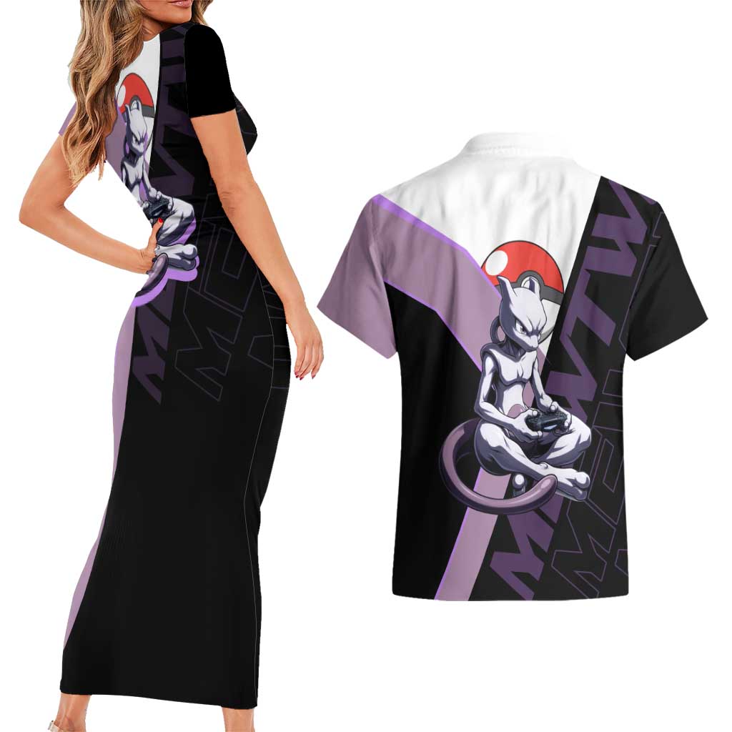 Mewtwo Poké Couples Matching Short Sleeve Bodycon Dress and Hawaiian Shirt Shadowcore Anime Style