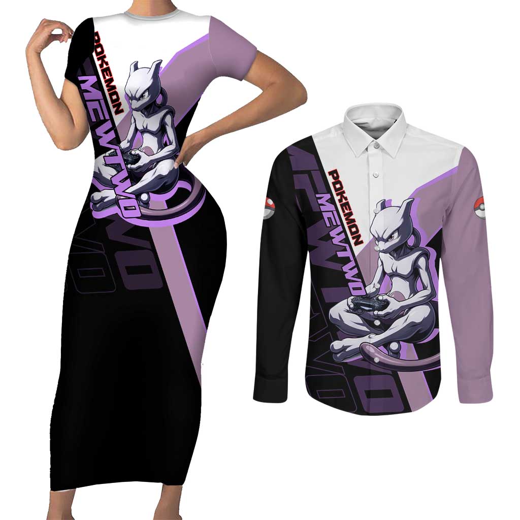 Mewtwo Poké Couples Matching Short Sleeve Bodycon Dress and Long Sleeve Button Shirt Shadowcore Anime Style
