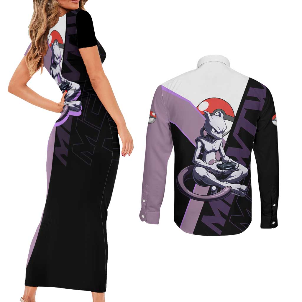 Mewtwo Poké Couples Matching Short Sleeve Bodycon Dress and Long Sleeve Button Shirt Shadowcore Anime Style