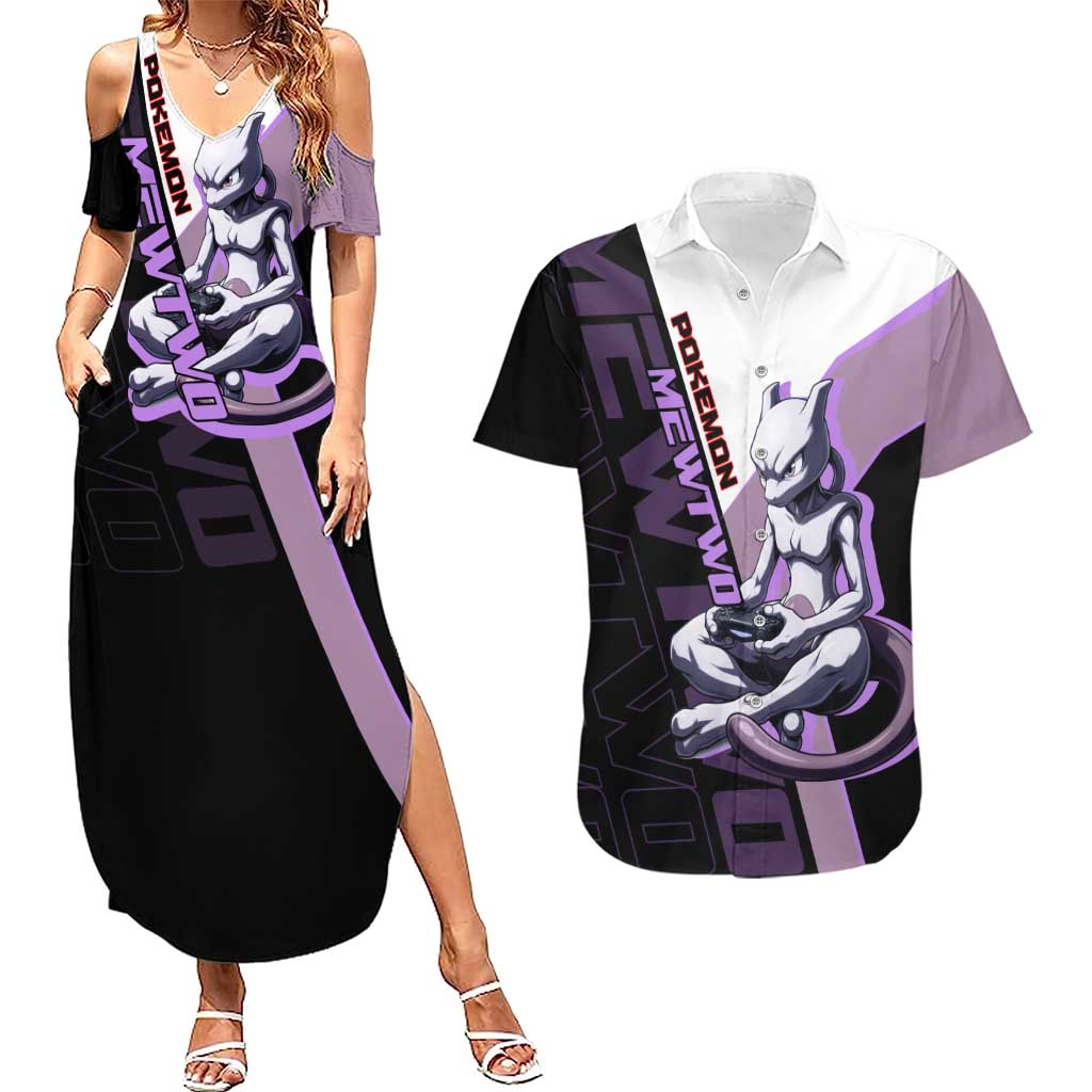 Mewtwo Poké Couples Matching Summer Maxi Dress and Hawaiian Shirt Shadowcore Anime Style
