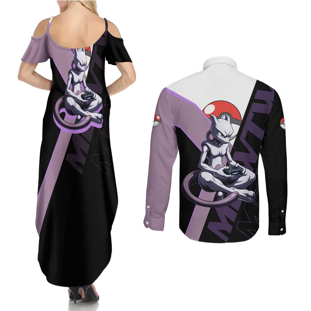 Mewtwo Poké Couples Matching Summer Maxi Dress and Long Sleeve Button Shirt Shadowcore Anime Style