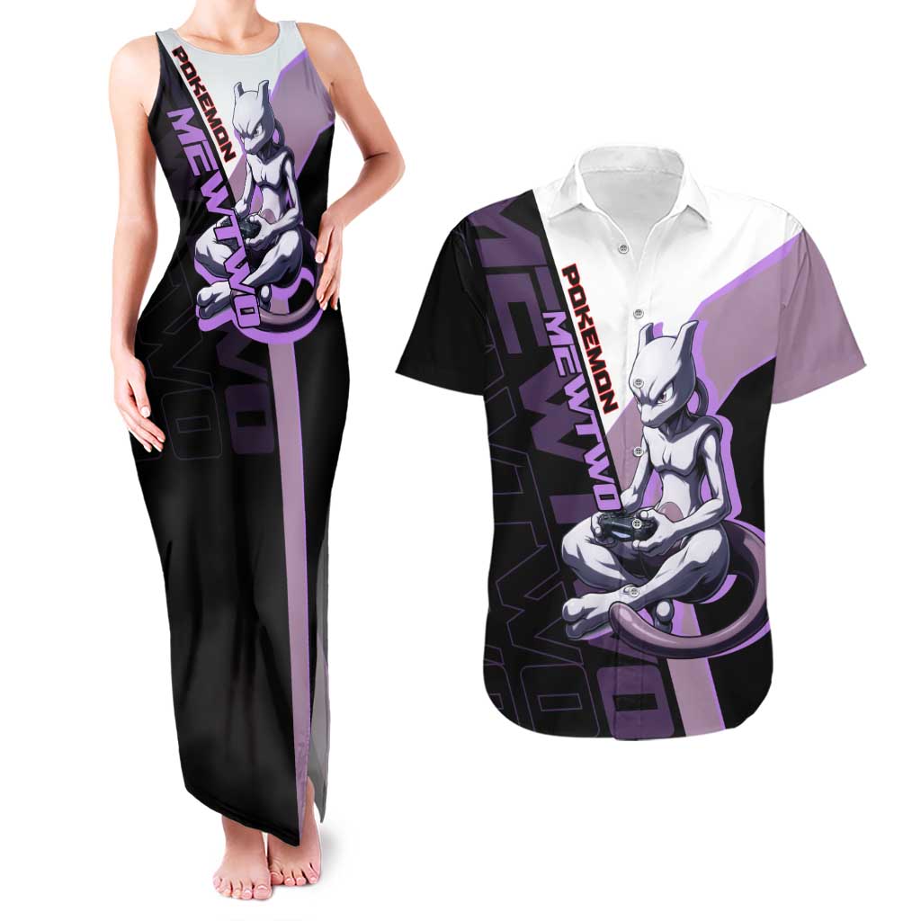 Mewtwo Poké Couples Matching Tank Maxi Dress and Hawaiian Shirt Shadowcore Anime Style