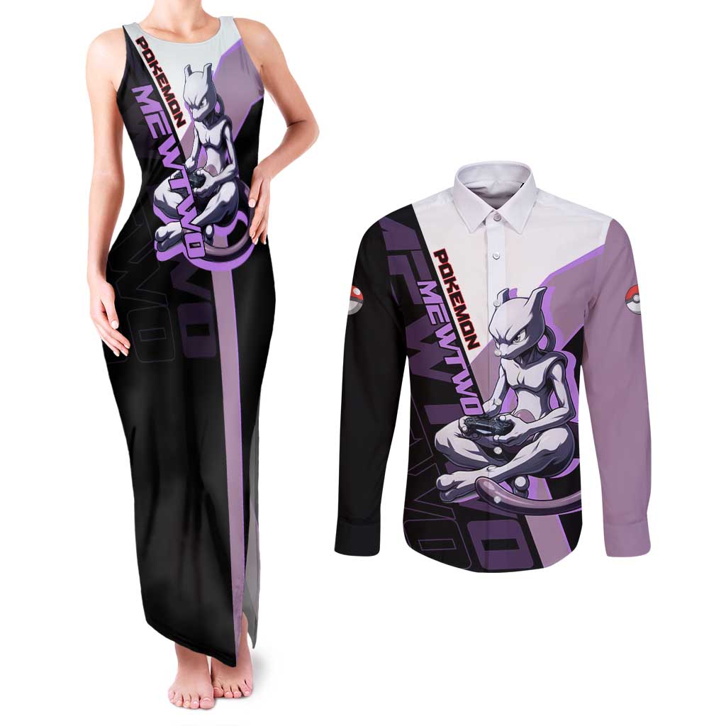 Mewtwo Poké Couples Matching Tank Maxi Dress and Long Sleeve Button Shirt Shadowcore Anime Style